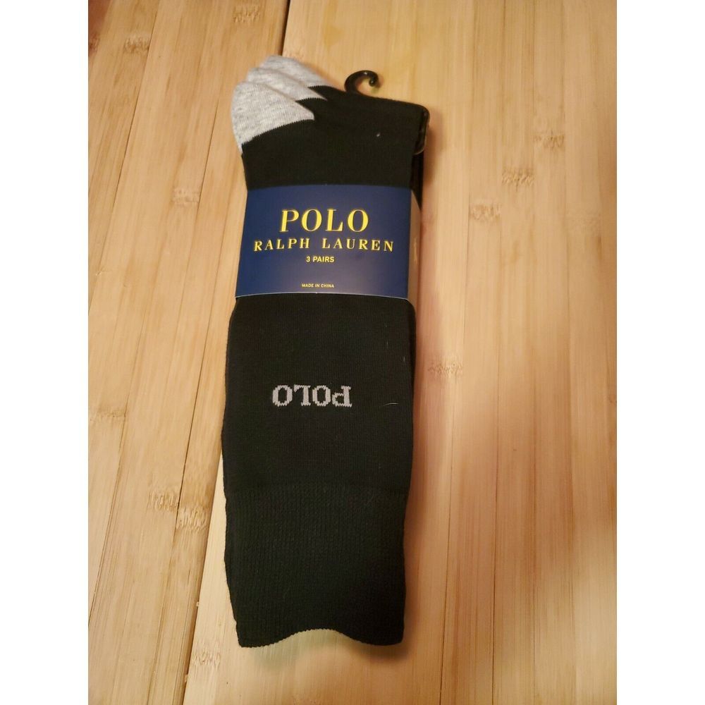 New‎ Polo Ralph Lauren Men's 3-Pack Black Gray Crew Socks
